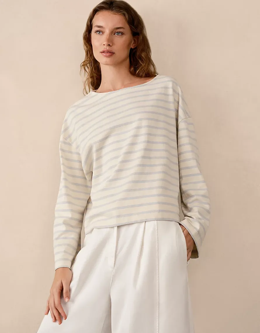 Stripe Slash Neck Stripe Top