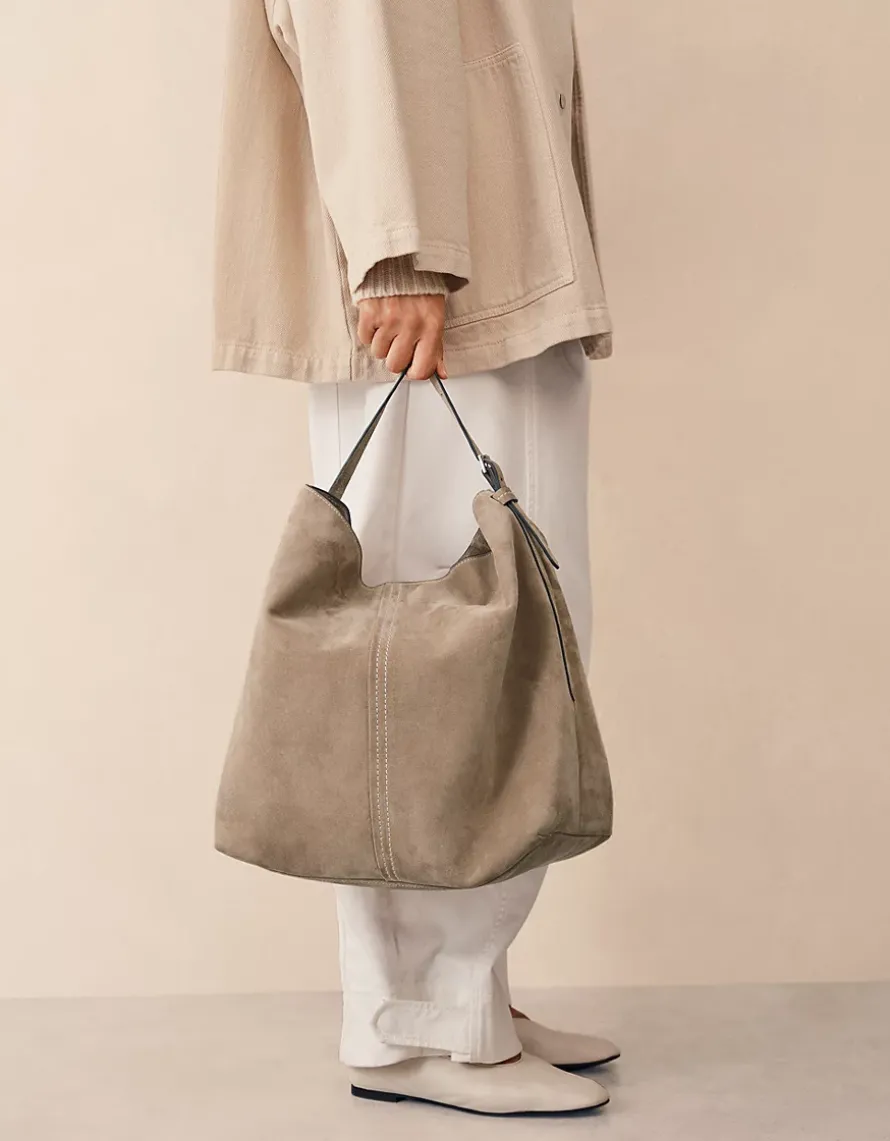 Suede Carry All Contrast Stitch Tote