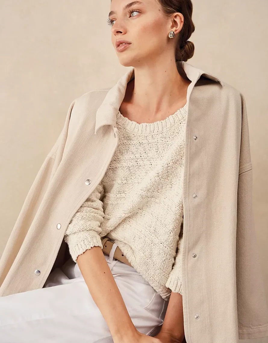 Textured Cotton Scoop Neck Jumper