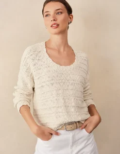 Textured Cotton Scoop Neck Jumper