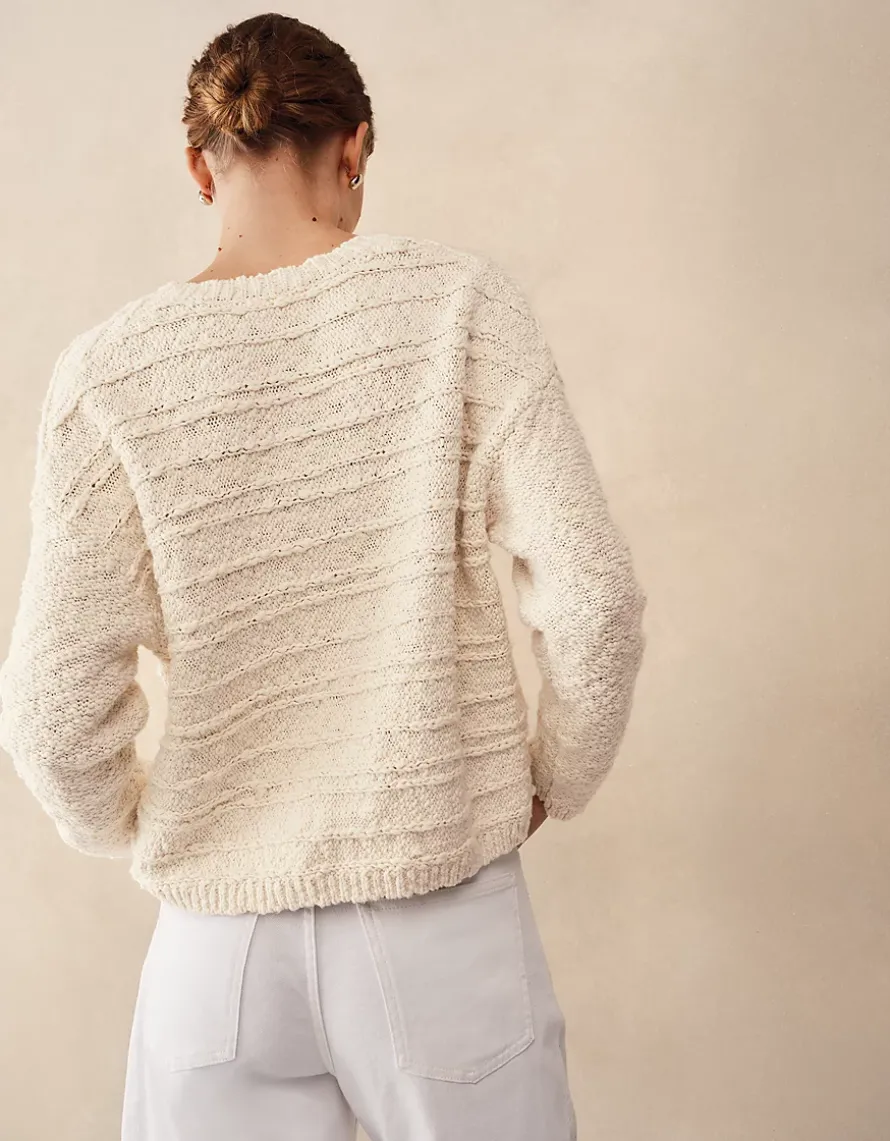 Textured Cotton Scoop Neck Jumper