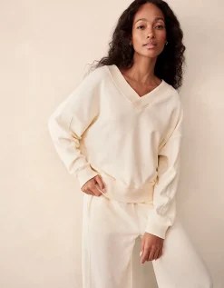 Towelling Deep V-Neck Sweatshirt