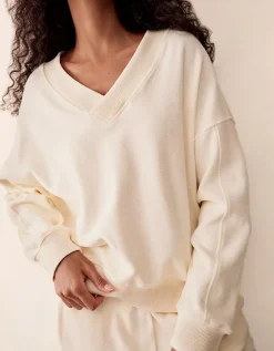 Towelling Deep V-Neck Sweatshirt