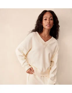 Towelling Deep V-Neck Sweatshirt