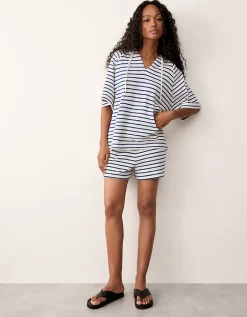 Towelling Stripe Short Sleeve Hoodie