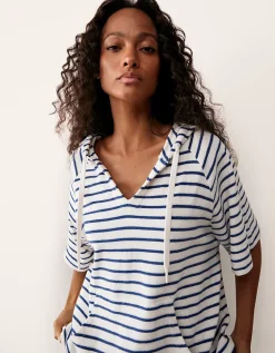 Towelling Stripe Short Sleeve Hoodie