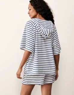 Towelling Stripe Short Sleeve Hoodie