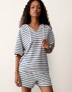 Towelling Stripe Short Sleeve Hoodie