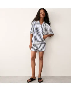 Towelling Stripe Short Sleeve Hoodie