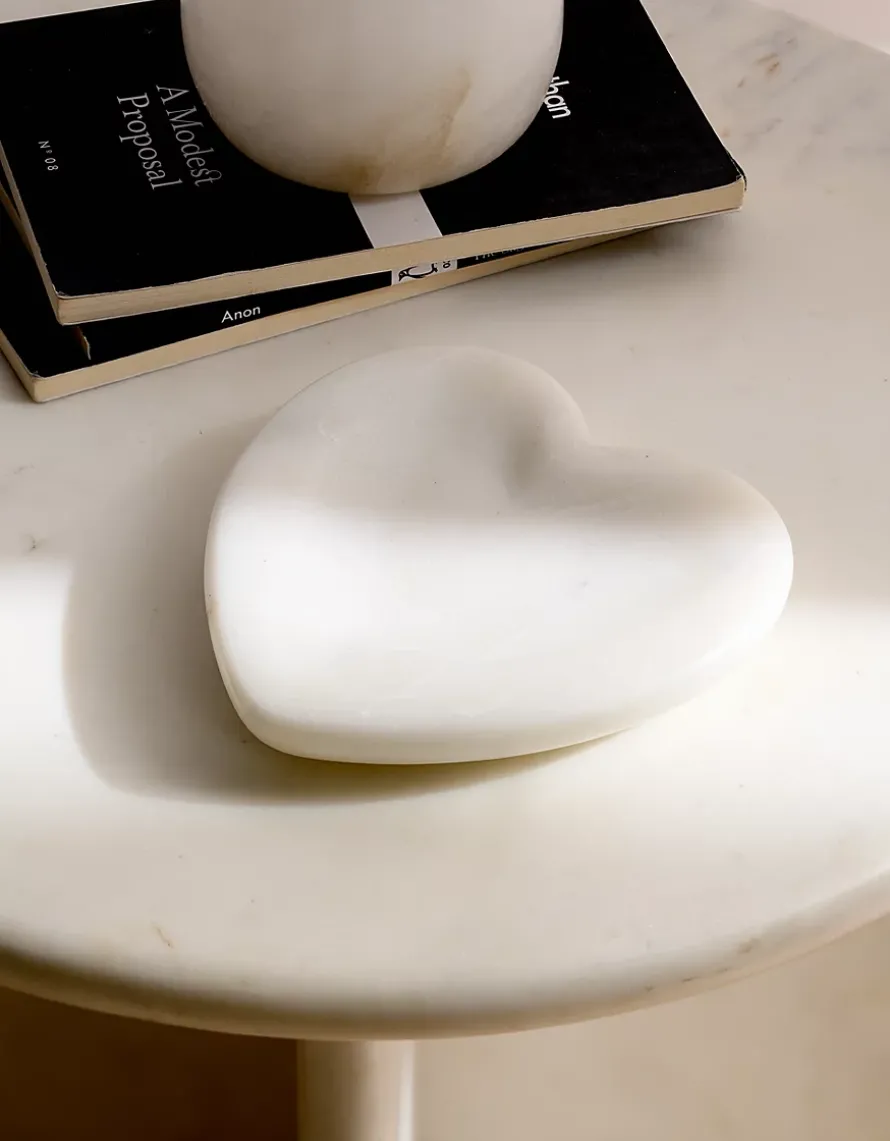 White Marble Heart Dish
