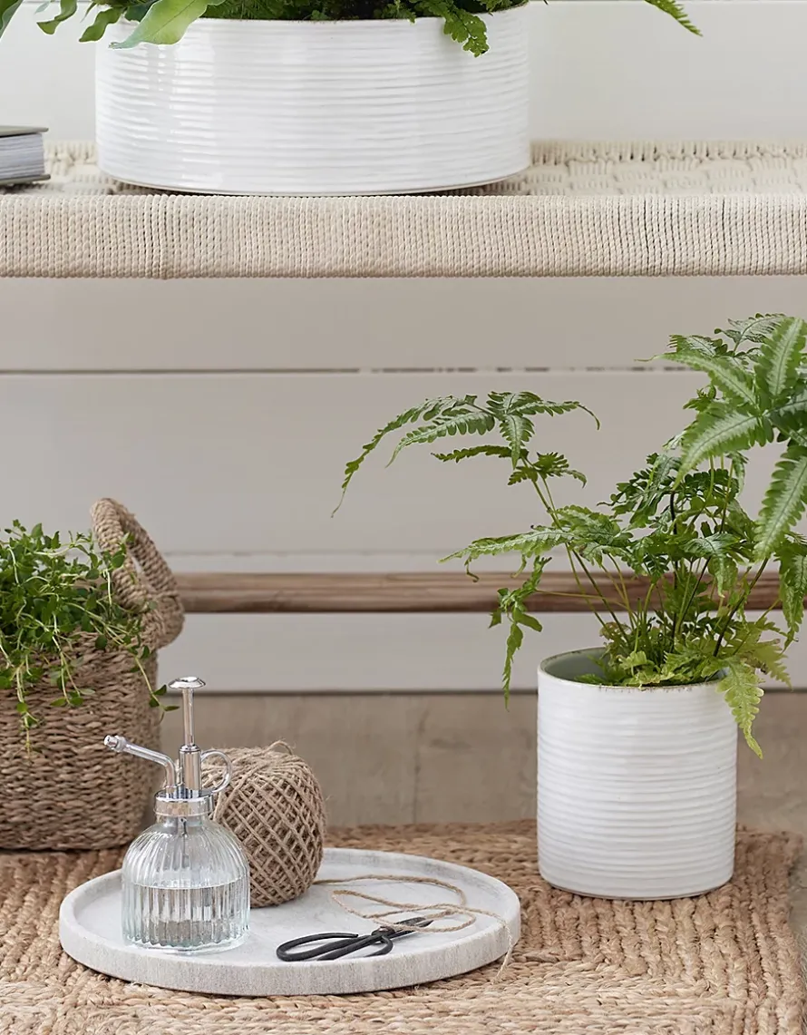 White Ribbed Ceramic Planter – Small