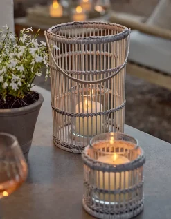Whitewashed Bamboo Candle Holder