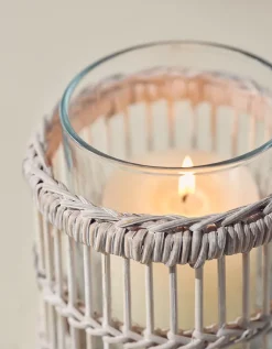 Whitewashed Bamboo Candle Holder