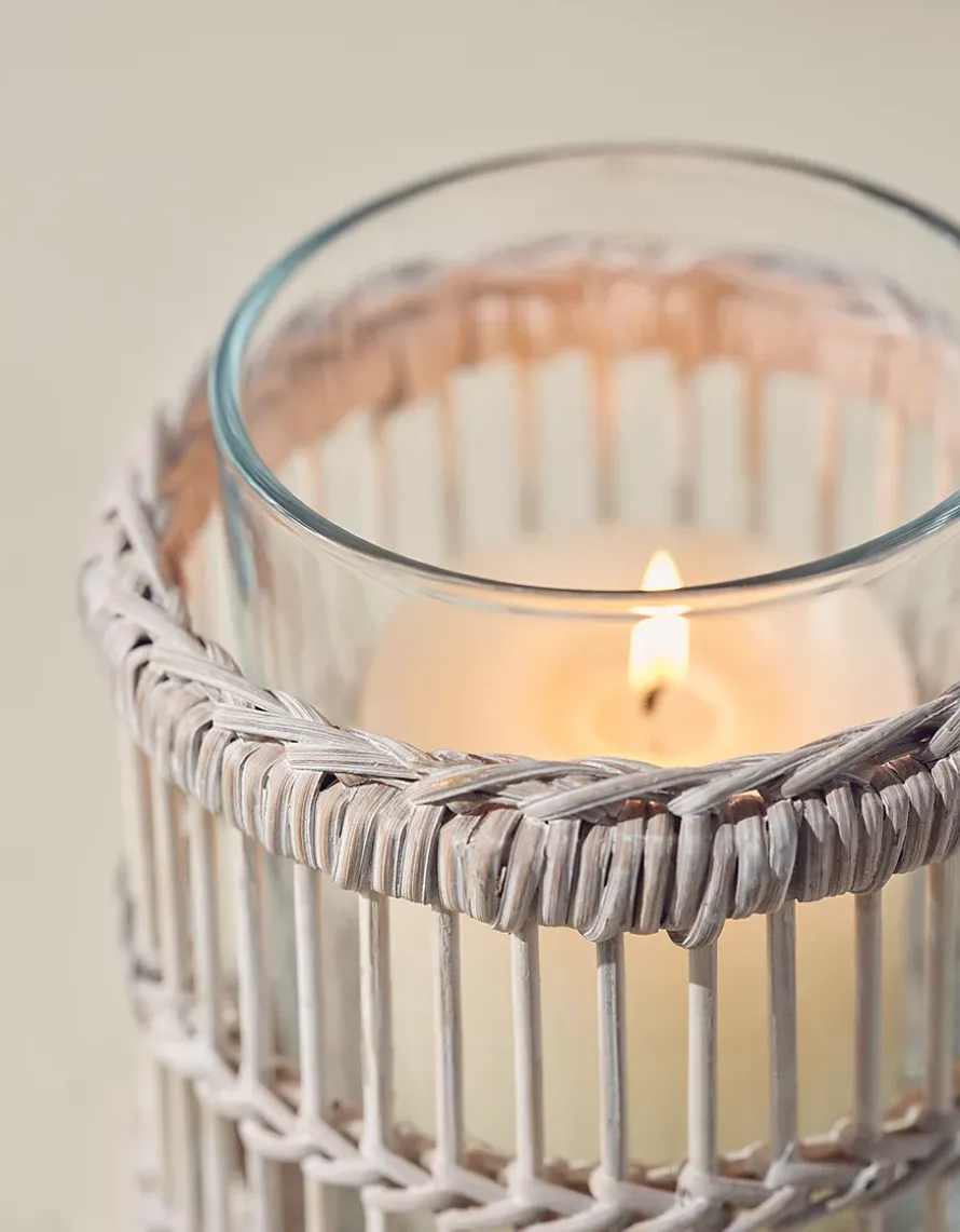 Whitewashed Bamboo Candle Holder