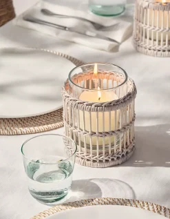 Whitewashed Bamboo Candle Holder