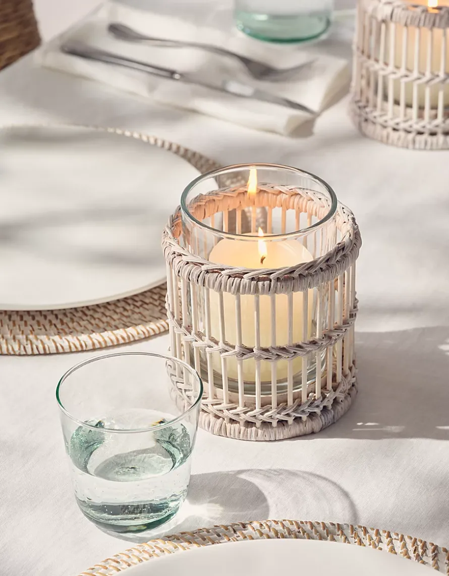 Whitewashed Bamboo Candle Holder