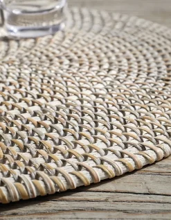 Whitewashed Oval Rattan Placemat