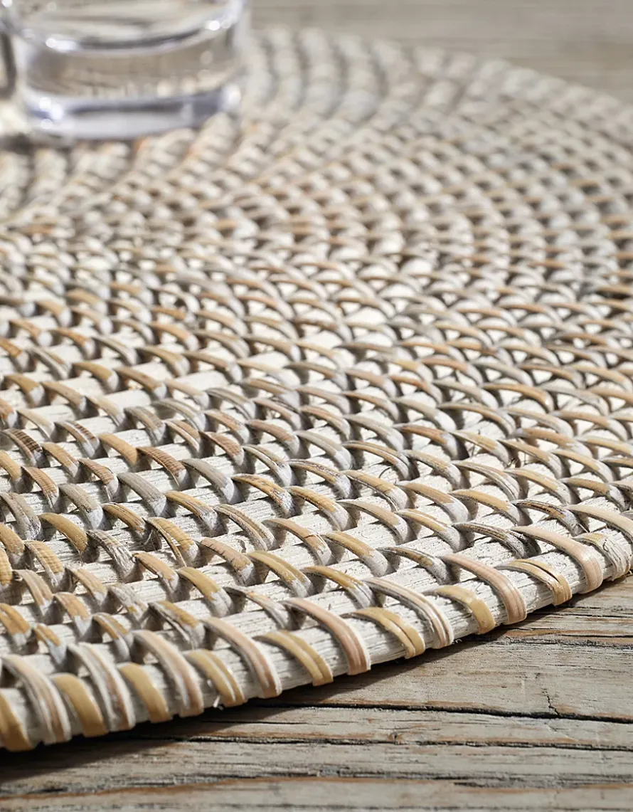 Whitewashed Oval Rattan Placemat