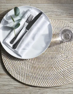 Whitewashed Oval Rattan Placemat