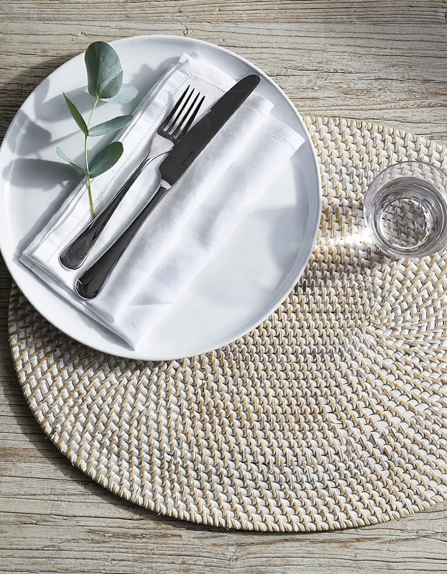 Whitewashed Oval Rattan Placemat