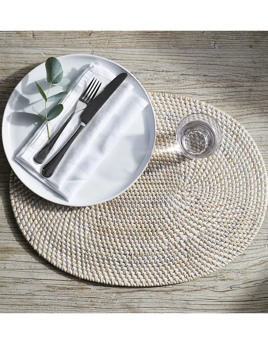 Whitewashed Oval Rattan Placemat