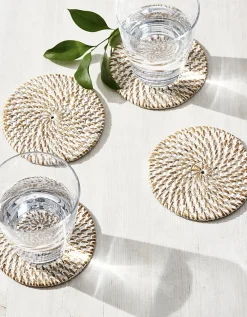 Whitewashed Rattan Coasters – Set of 4