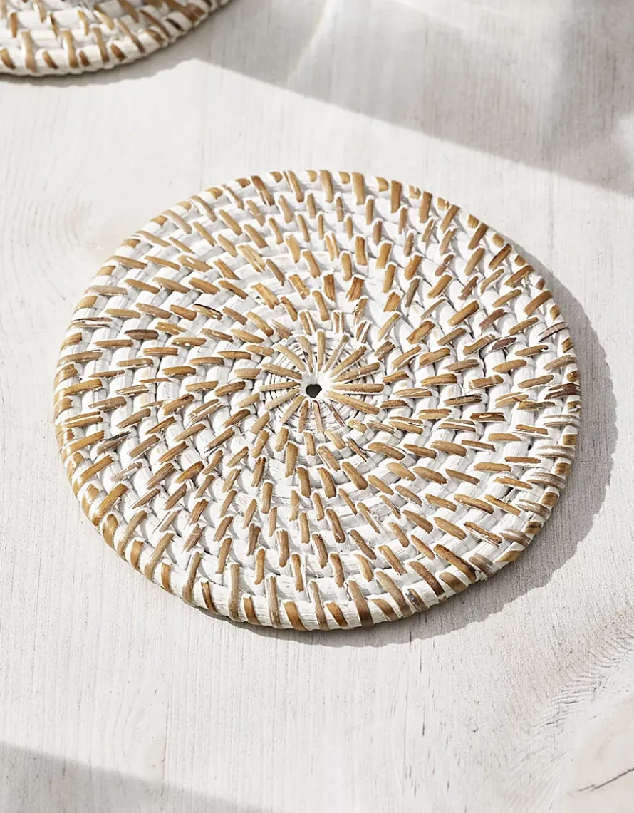 Whitewashed Rattan Coasters – Set of 4