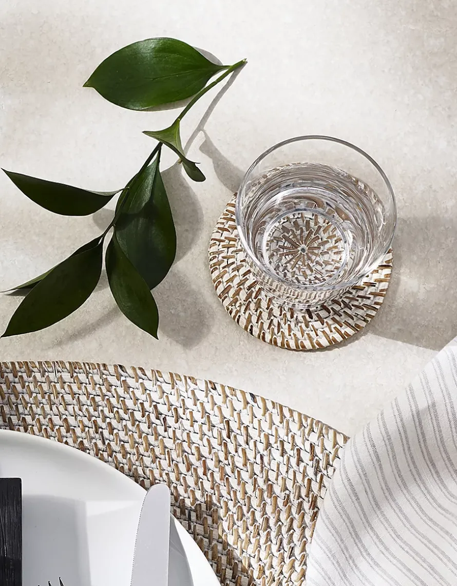 Whitewashed Rattan Coasters – Set of 4