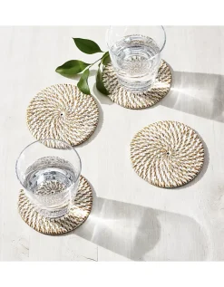 Whitewashed Rattan Coasters – Set of 4