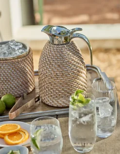 Whitewashed Rattan Ice Bucket – with Tongs