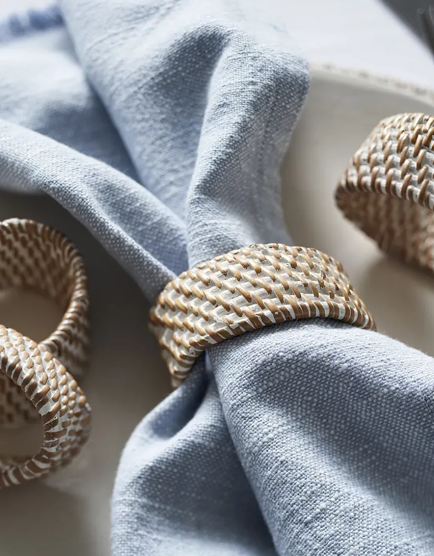 Whitewashed Rattan Napkin Rings – Set of 4