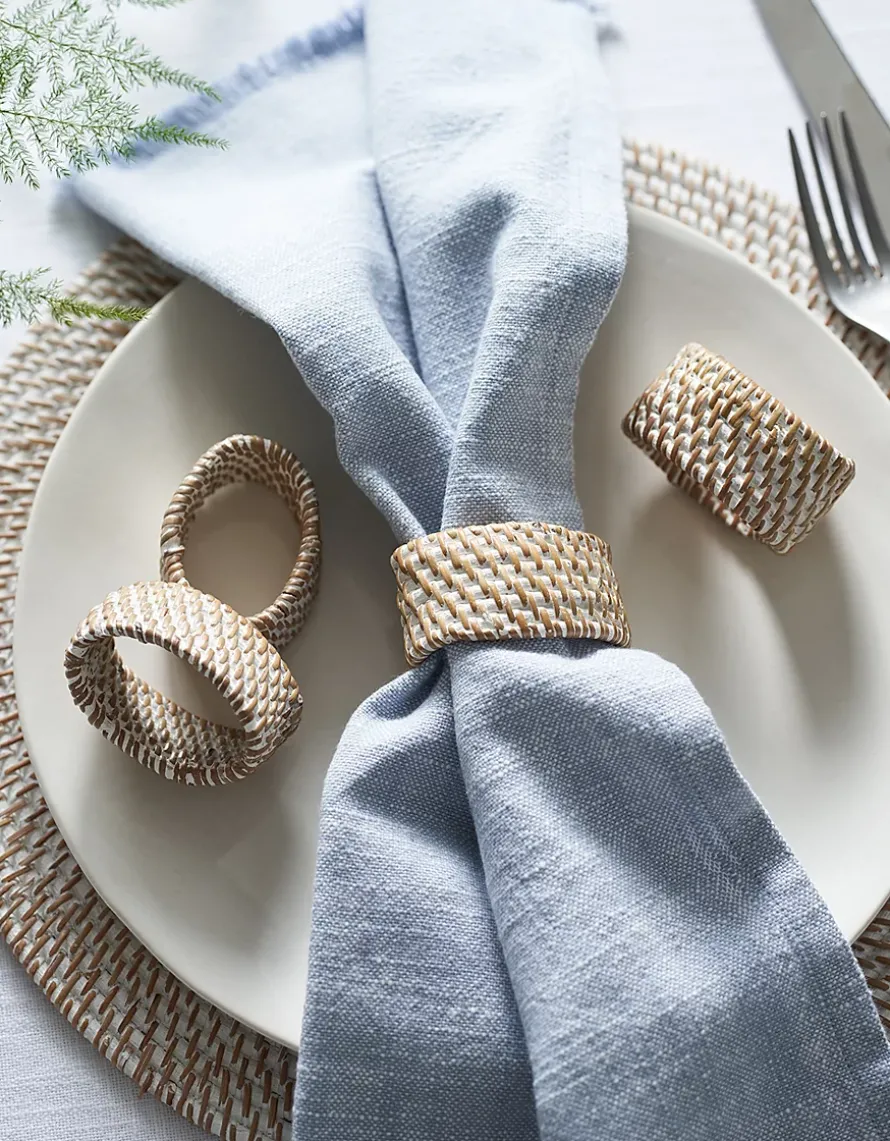 Whitewashed Rattan Napkin Rings – Set of 4