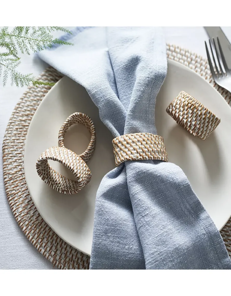 Whitewashed Rattan Napkin Rings – Set of 4