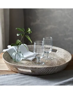 Whitewashed Rattan Oversized Round Tray