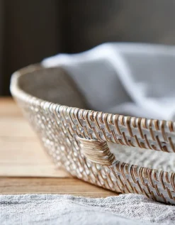 Whitewashed Rattan Oversized Round Tray