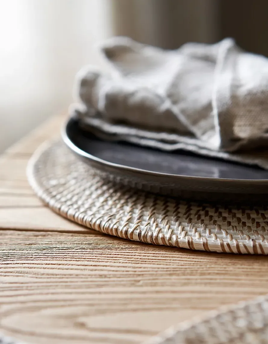 Whitewashed Rattan Round Placemats – Set of 2