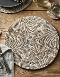 Whitewashed Rattan Round Placemats – Set of 2