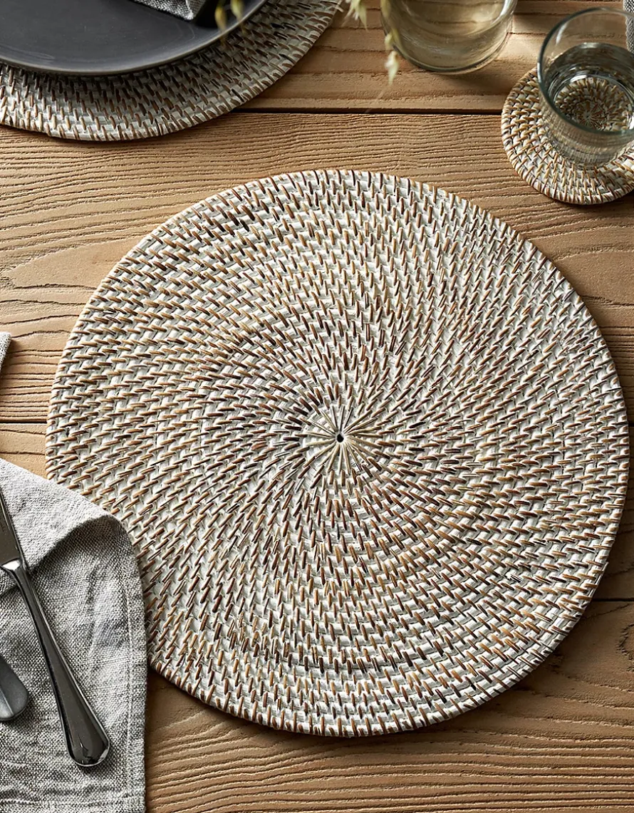 Whitewashed Rattan Round Placemats – Set of 2