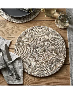 Whitewashed Rattan Round Placemats – Set of 2