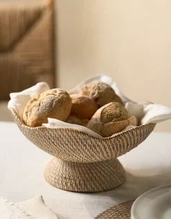 Whitewashed Rattan Scalloped Bowl