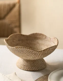 Whitewashed Rattan Scalloped Bowl
