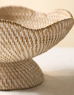 Whitewashed Rattan Scalloped Bowl