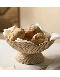 Whitewashed Rattan Scalloped Bowl