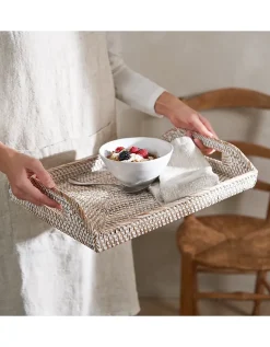 Whitewashed Rattan Serving Tray