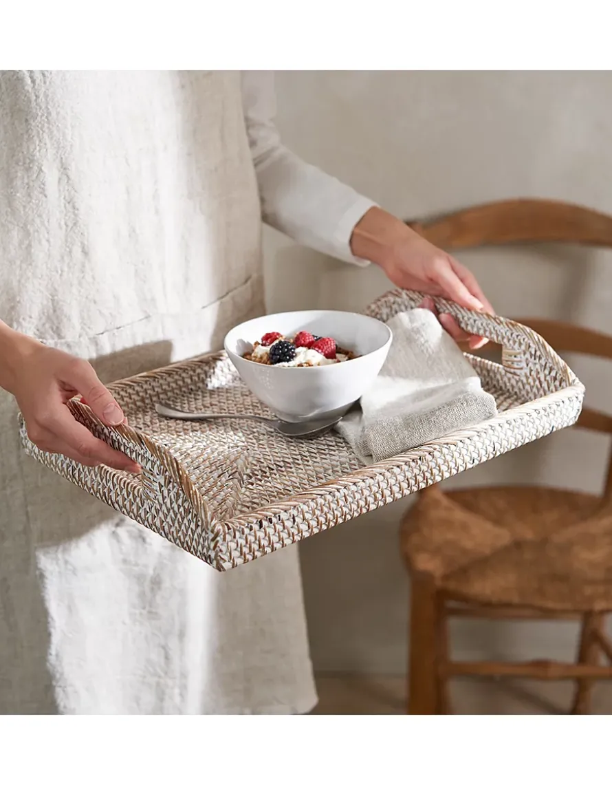 Whitewashed Rattan Serving Tray