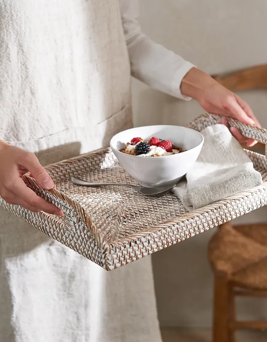 Whitewashed Rattan Serving Tray