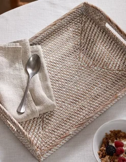 Whitewashed Rattan Serving Tray