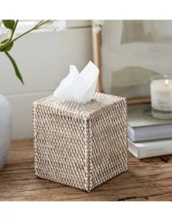 Whitewashed Rattan Tissue Box Cover