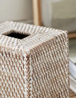 Whitewashed Rattan Tissue Box Cover