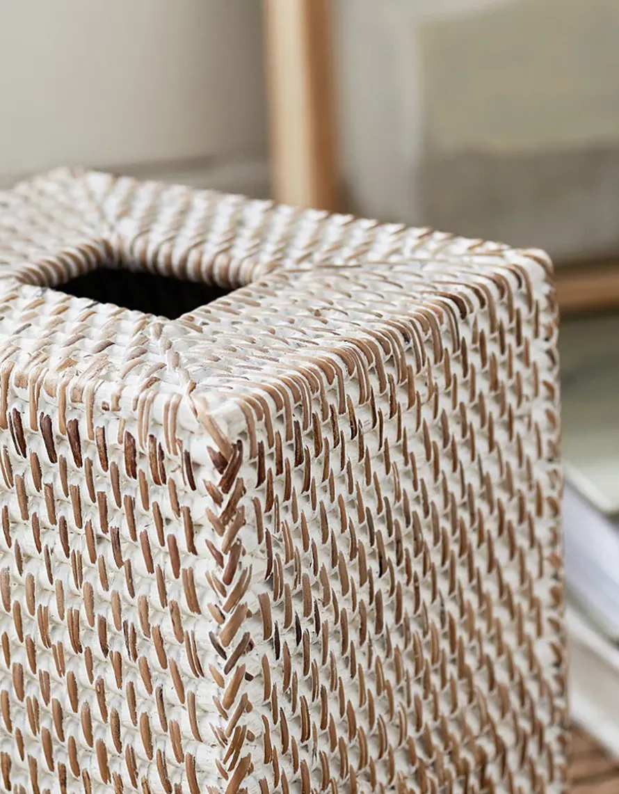 Whitewashed Rattan Tissue Box Cover